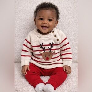 New with Tags! Reindeer Striped Sweater and Pants Set